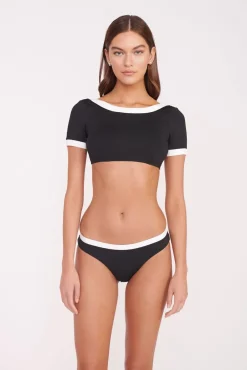 LILY SHORT SLEEVE BIKINI TOP BLACK WHITE