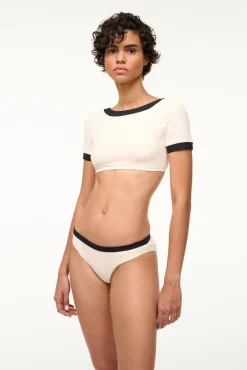 LILY SHORT SLEEVE BIKINI TOP IVORY BLACK
