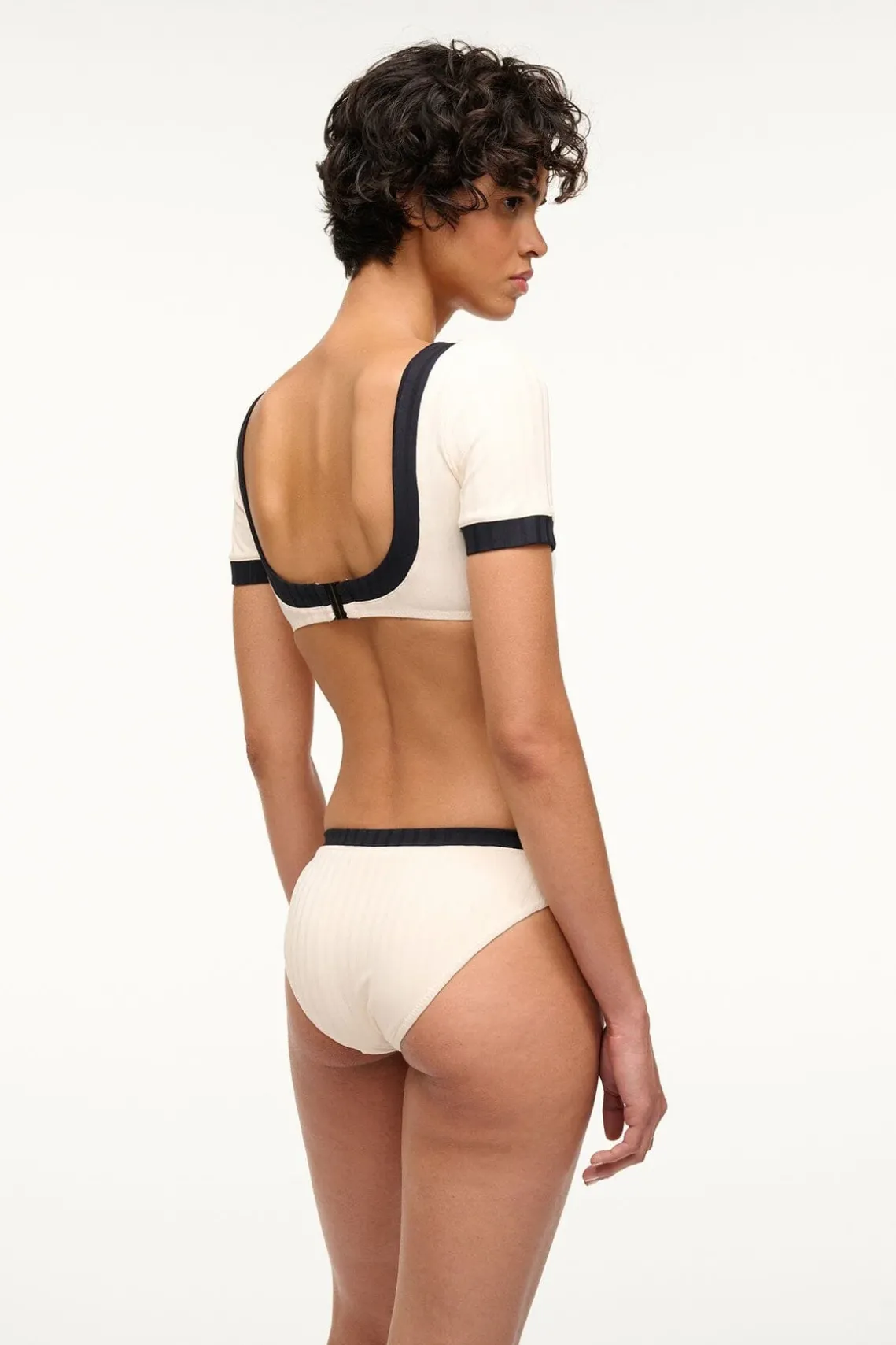 LILY SHORT SLEEVE BIKINI TOP IVORY BLACK