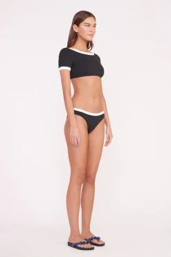 LILY SHORT SLEEVE BIKINI TOP BLACK WHITE