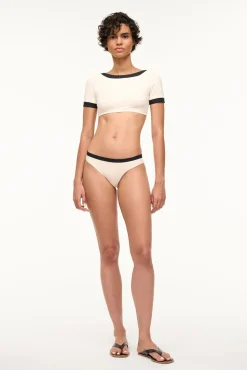 LILY SHORT SLEEVE BIKINI TOP IVORY BLACK
