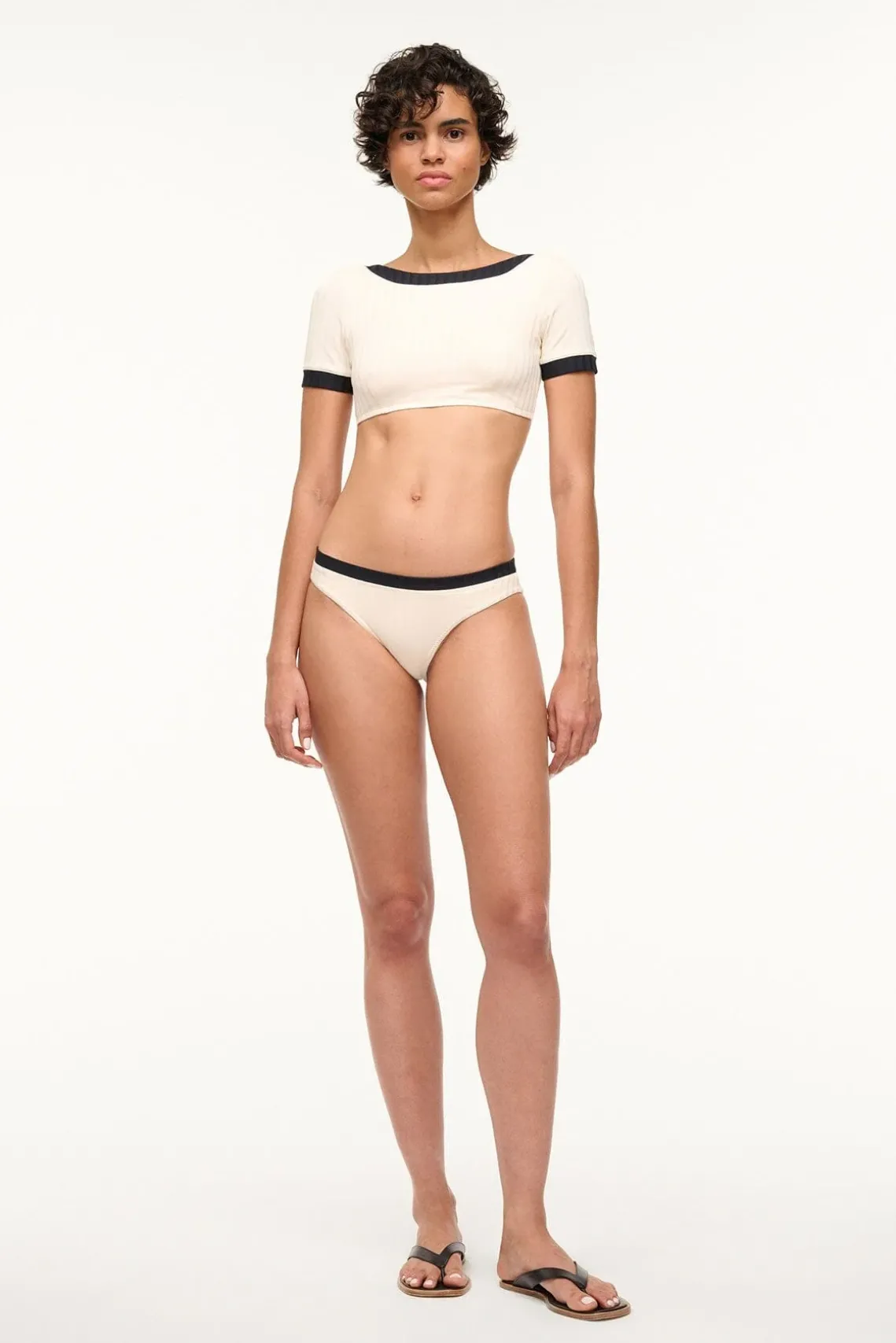 LILY SHORT SLEEVE BIKINI TOP IVORY BLACK