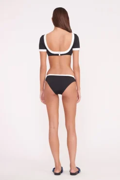 LILY SHORT SLEEVE BIKINI TOP BLACK WHITE