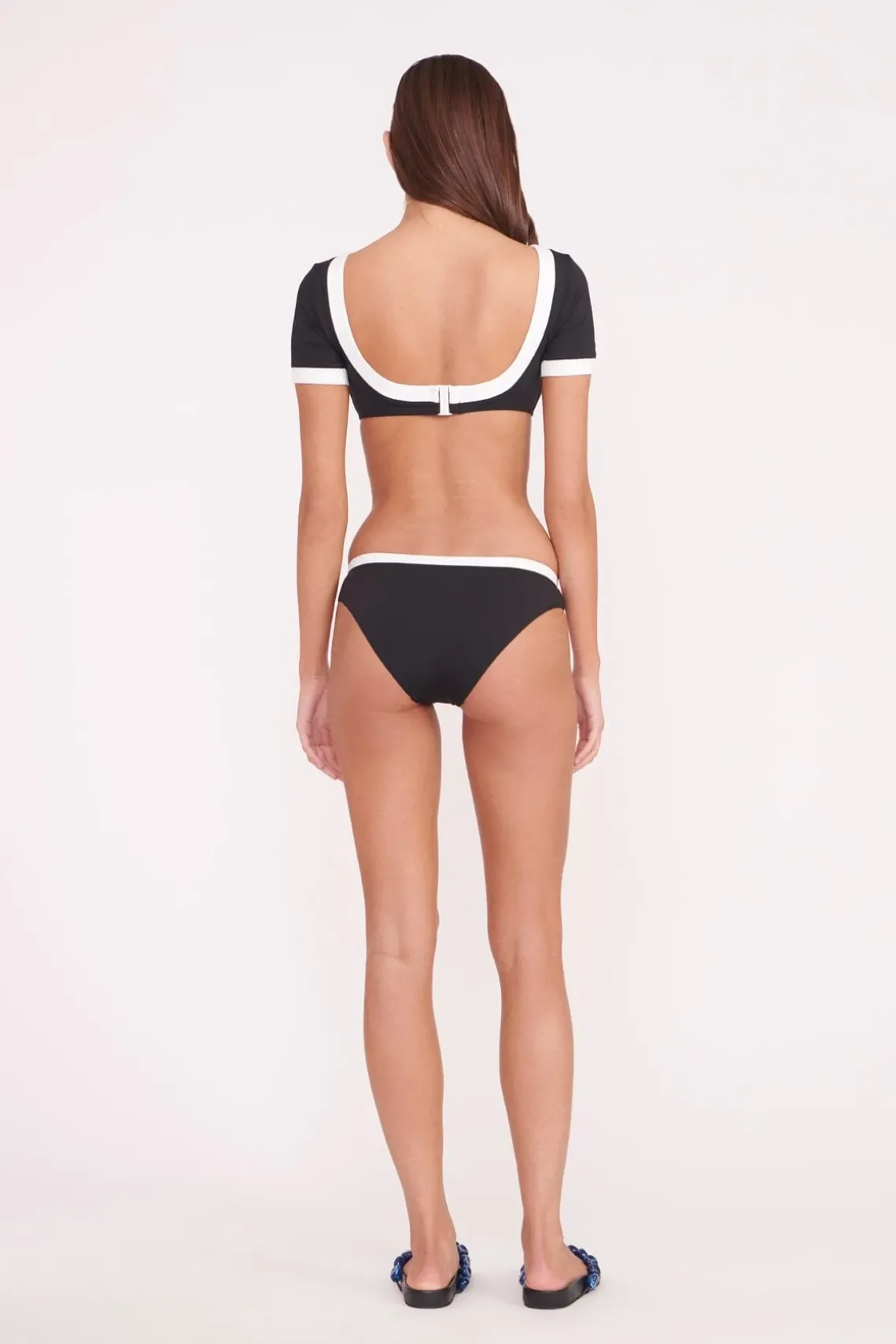 LILY SHORT SLEEVE BIKINI TOP BLACK WHITE