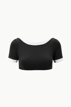 LILY SHORT SLEEVE BIKINI TOP BLACK WHITE