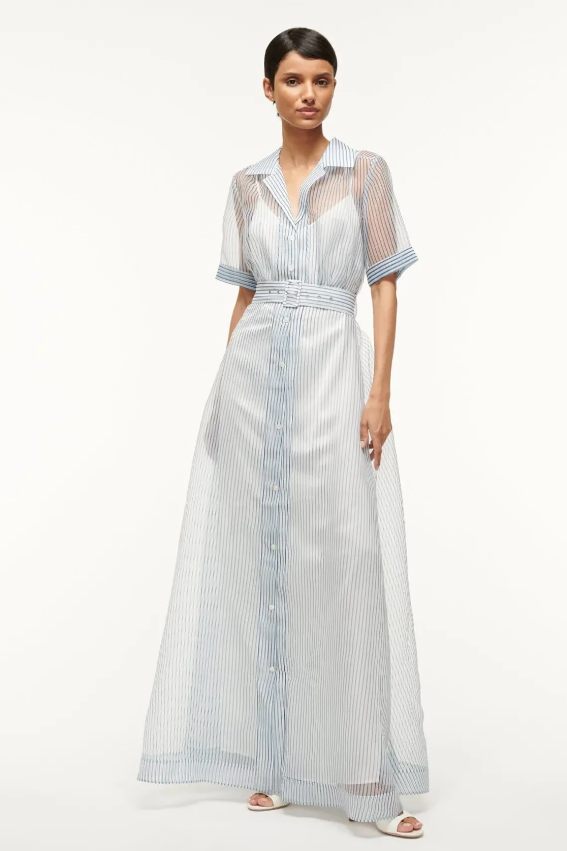 MILLIE DRESS IVORY MICRO STRIPE