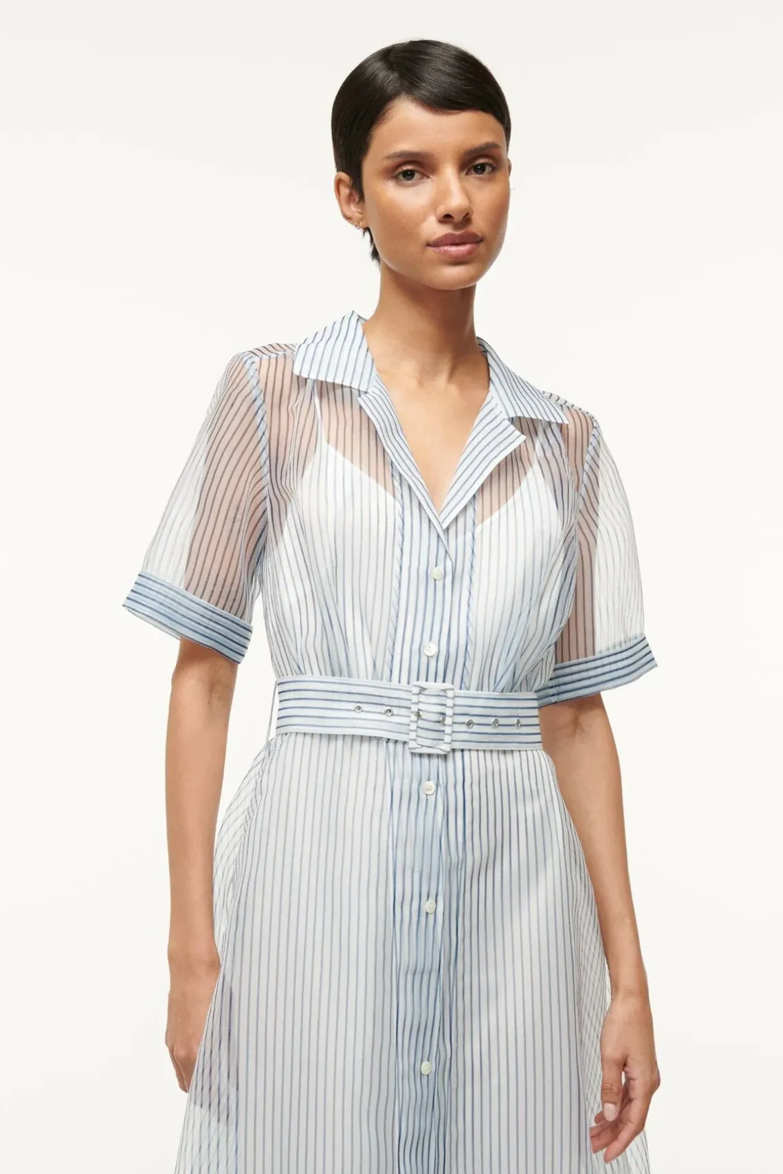 MILLIE DRESS IVORY MICRO STRIPE