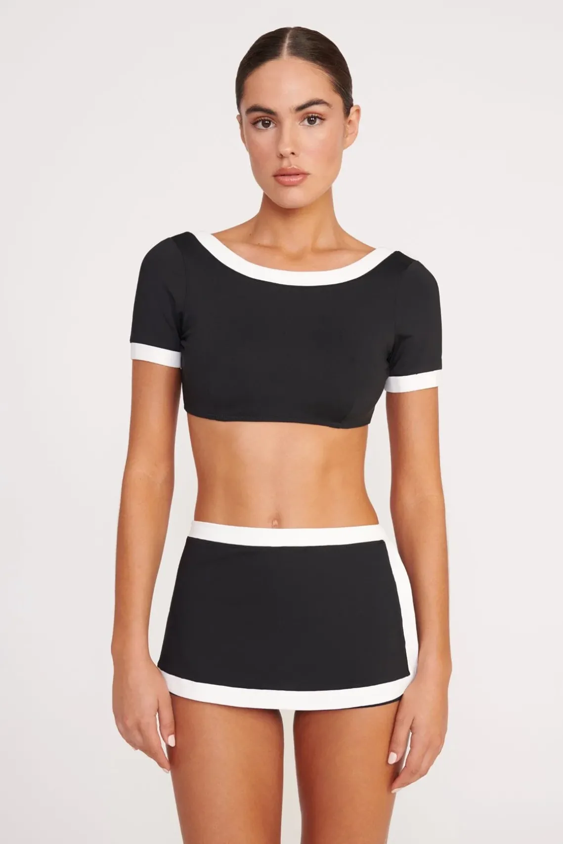 NELL SWIM SKIRT BLACK WHITE
