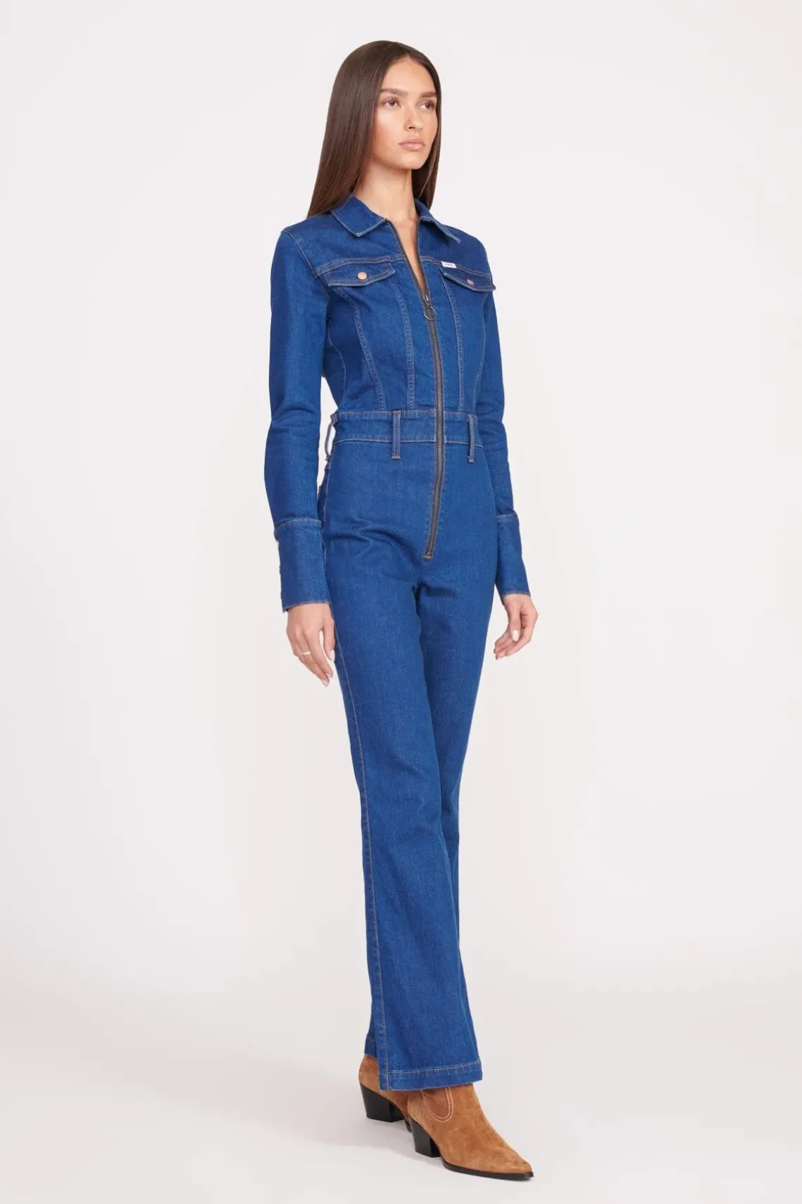 STAUD + WRANGLER THE BODY JUMPSUIT DARK RINSE