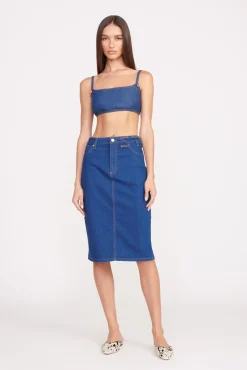STAUD + WRANGLER THE PENCIL SKIRT DARK RINSE
