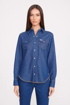 STAUD + WRANGLER THE WESTERN SHIRT DARK RINSE
